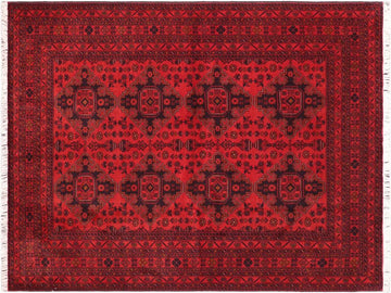 handmade Tribal Biljik Khal Muhammadi Red Blue Hand Knotted RECTANGLE 100% WOOL area rug 6x8